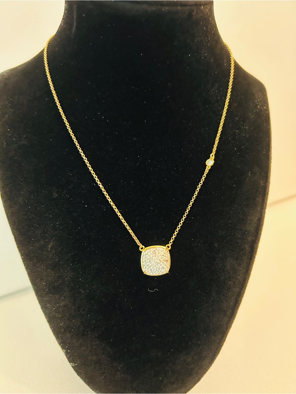 kate spade Gold-Tone Pavé Cushion Pendant Necklace with Crystal Accent
